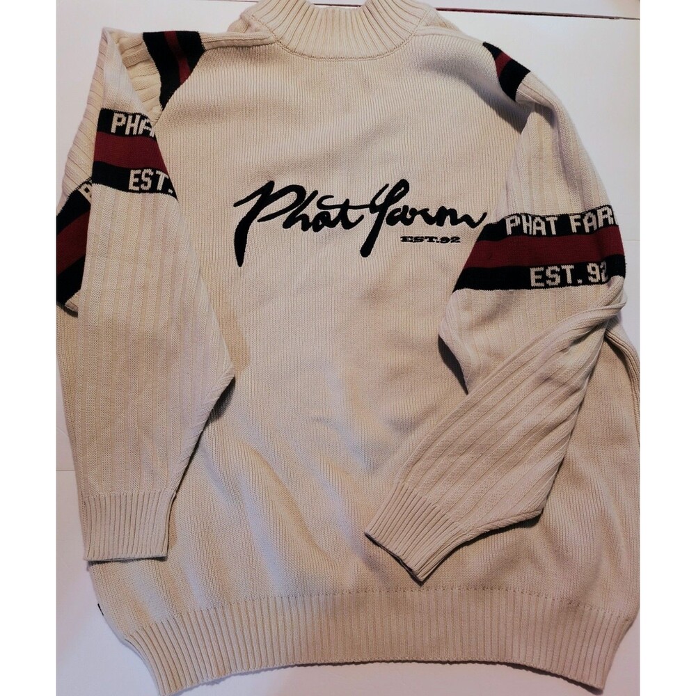 VTG Phat Farm Knit Sweater Mens XXL Blue Knit Pullover Oversized Streetwear 90s